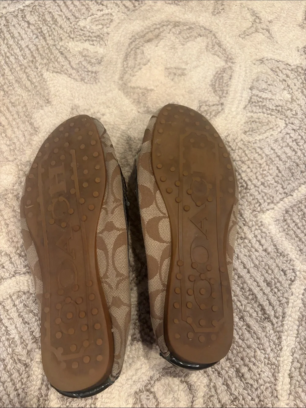 Coach Brown Signature Canvas Bow Loafers with Black Trim